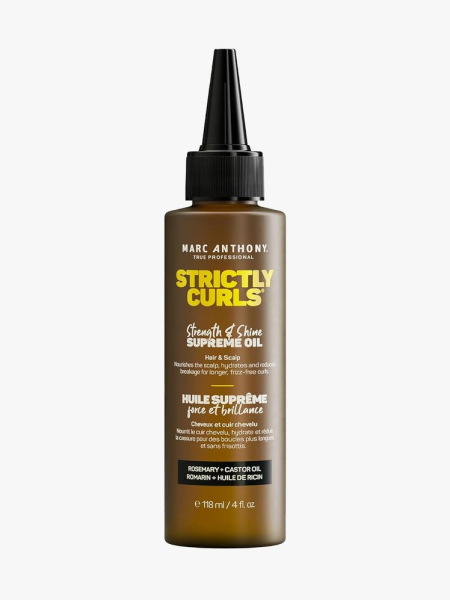 Marc Anthony Strictly Curls Strength & Shine Supreme Oil in branded component on a light gray background